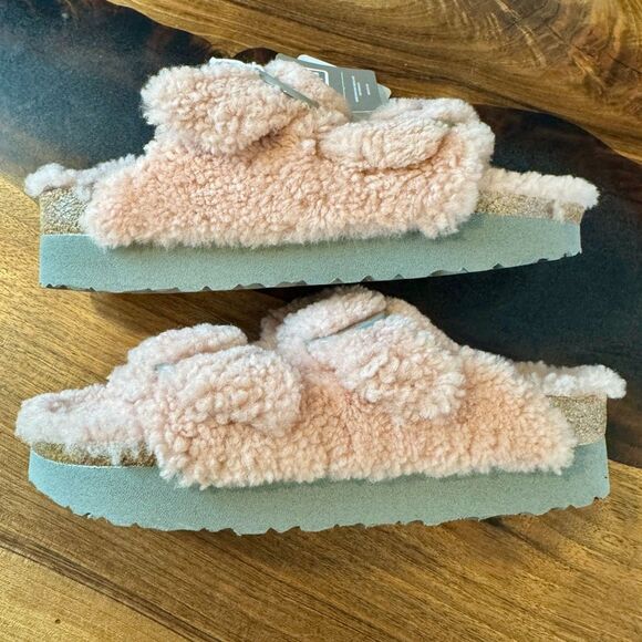 NWT Papillio Birkenstock Arizona Big Buckle Teddy Platform Crystal Rose Size 38 - Picture 3 of 10
